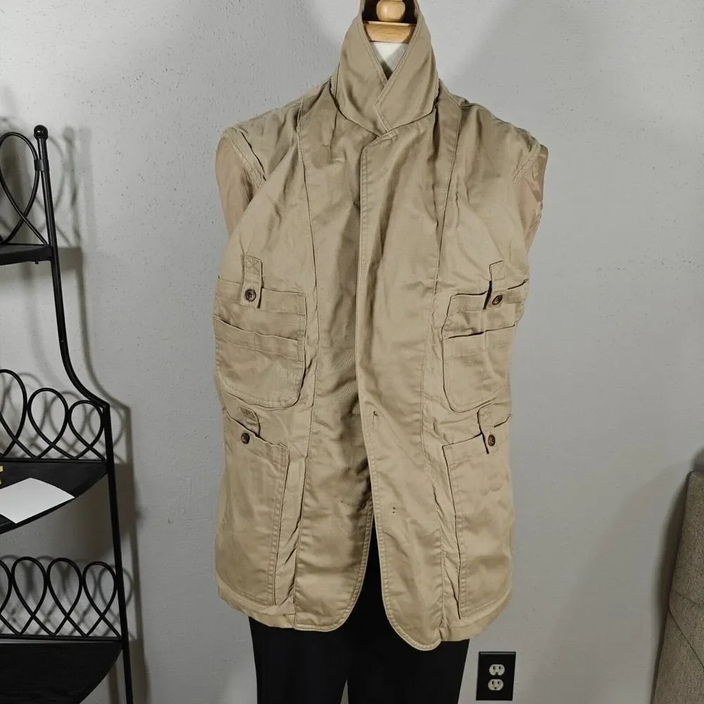 Duluth Trading Co. Mens Sport Coat Blazer Two Button Solid Beige Cotton Heavy LG